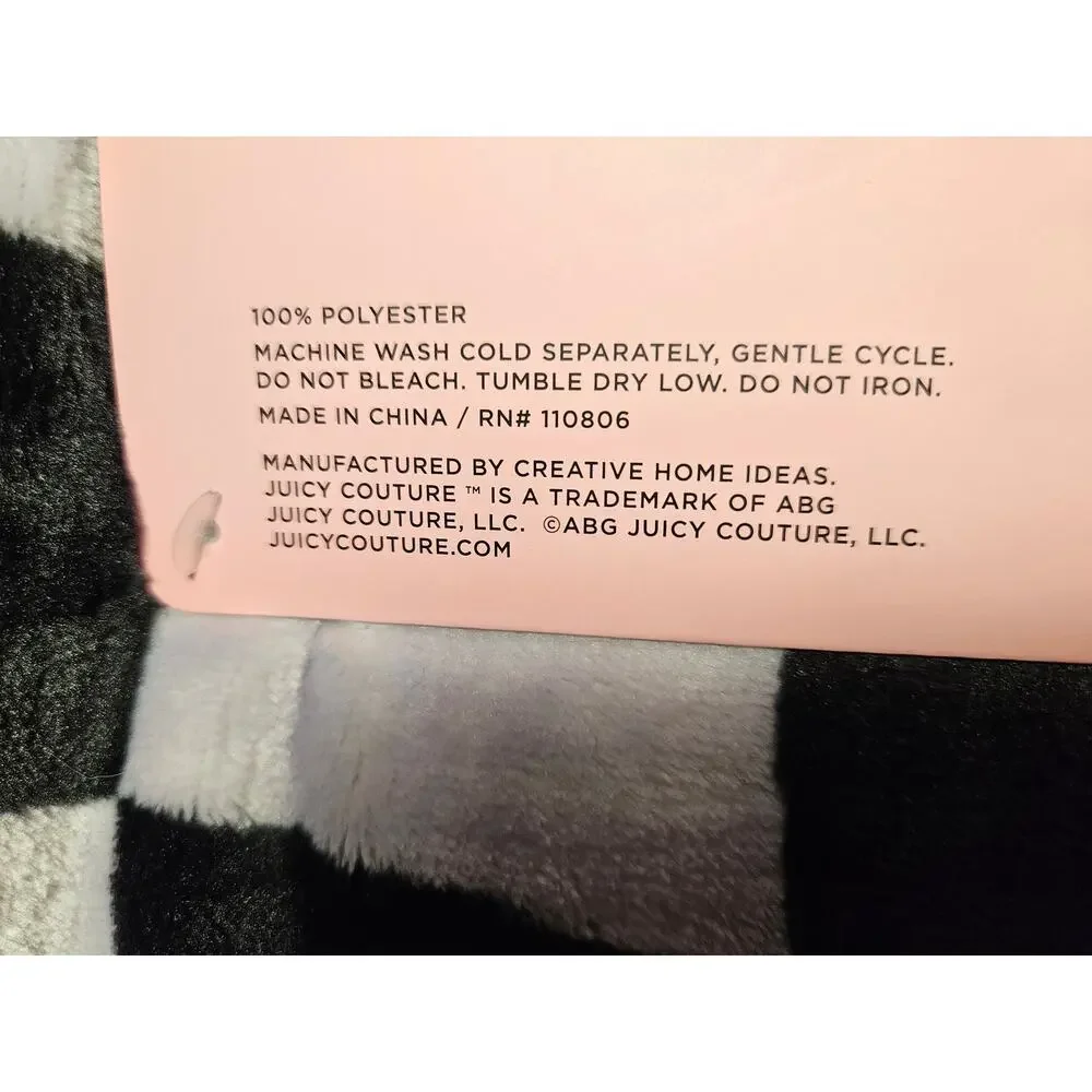 Juicy Couture Plush Printed Twin Blanket NWT Black Checkered‎ Logo Soft